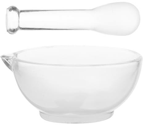 Jecompris Juego De Mortero Y Cuenco De Vidrio Transparente Con Para Cocina Y Laboratorio Con Base Antideslizante 7.00X6.45X2.95In