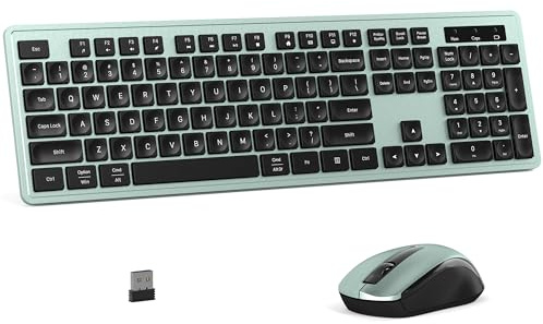 MPTOG Wireless Keyboard and Mouse Combo, Full-Size 104-Key Office Keyboard with 15 Function Keys, Numeric Keypad, Single USB Receiver, Compatible with PC and Laptop(Green)