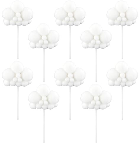 10 St Cloud Cupcake Topper, Realistisk Plysch Molntårtdekoration Garnbollstårta Molndessertdekorationer Cloud Cake Picks för Födelsedag Bröllop Baby Shower (Vit)