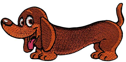 Hund Dackel Braun Aufnäher zum aufbügeln oder aufnähen Bügelbild Aufbügler für Kleidung gestickter Bügelpatch Applikation Patch Größe 8,2 x 3,8 cm