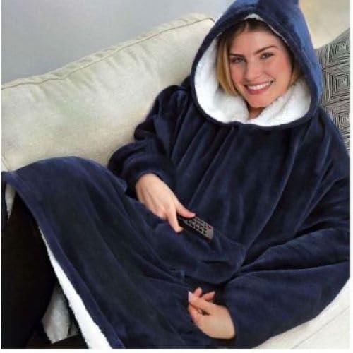 Generico ILYPOP SHOP - Coperta con Cappuccio con Maniche – Plaid Felpato e Caldo - Coperta con Maniche Lunghe - Plaid Invernale Braccia Coperte - Poncho Caldo in Pile – Coperta taglia unica (Blu)