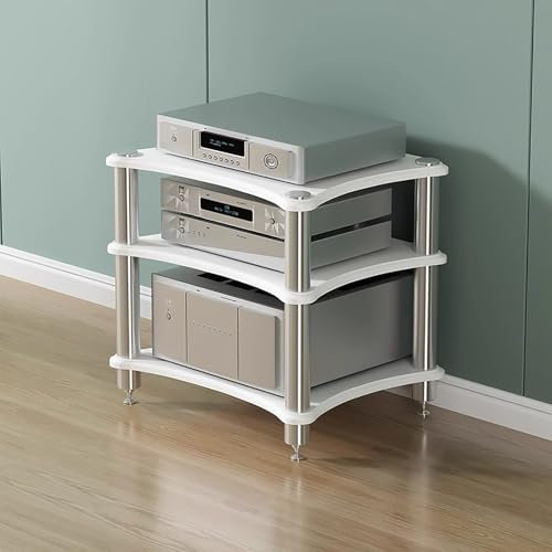 Oracra Mobile HiFi Moderno Scaffale Portaoggetti Audio-Video, Piccolo Scaffale per Intrattenimento Stereo, Supporto Angolare per Giradischi CD Dvd per Home Theater, Multifunzionale(White,3 Layer)