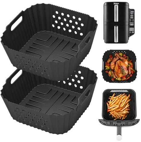 Heißluftfritteuse Zubehör für Ninja Double Stack, Silikonform für Ninja 7,6L SL300EU, 2 Stück Silikon-Einsätze, Ersatz für Backpapier