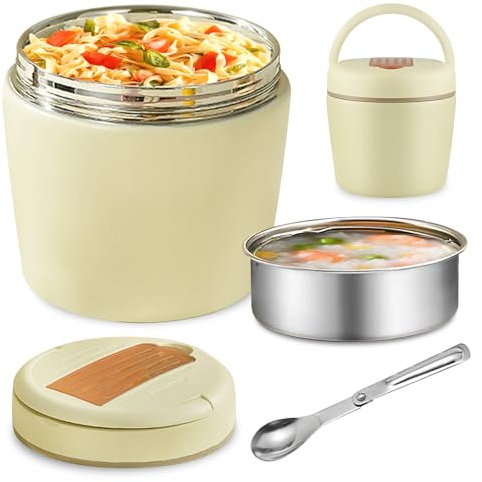 SUNOYA Thermos Alimentaire Chaud, Thermobehälter für Essen, 1.5L Thermo Lunchbox, Edelstahl Warmhaltebehälter, mit Faltbarem Löffel, für Warmhalten Von Speisen und Suppen Verwendet
