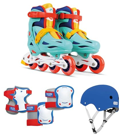 OLSSON Kit Patines en Línea Niño Niña - Tallas Ajustables 28-31 y 32-35 - Rodamientos 608Z - Ruedas 64/70mm - Homologado - Patines + Casco + Rodilleras + Coderas + Muñequeras - Azul, 32-35