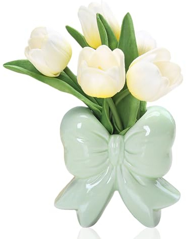 Bogen Keramik Blumenvase Modern in 4 Farben, Deko Aesthetic Vasen Set, Home Decor Vase Aesthetic, Schlafzimmer Deko Aesthetic Vase in Schlichter Stil, für Wohnzimmer, Schlafzimmer Deko (Grün)