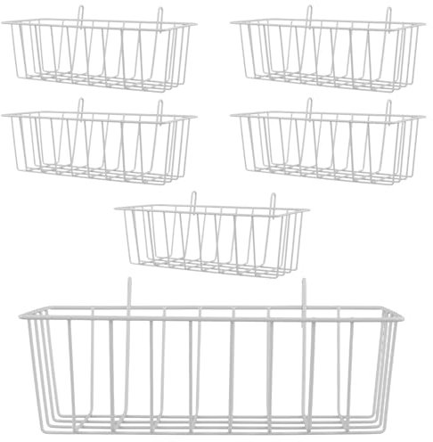 FUNSUEI 6 cestas de rejilla para colgar, 23 x 10 x 7,5 cm, cesta de metal blanco con ganchos, cesta de rejilla de pared, cesta de metal blanco, cesta de rejilla para estantería, cestas para macetas