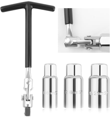 YGDMD Spark Plug Removal Tool with 240° Universal Joint,T-Handle Spark Plug Wrench Kit with 16,18,21mm Sparkplug Socket,Universal Portable Automotive Tools for Most Vehicles