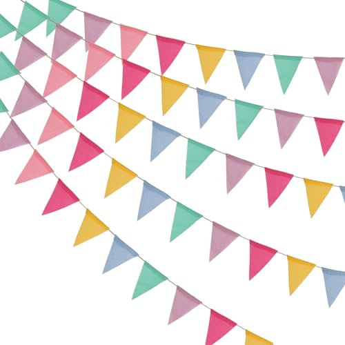 Luxoraiova Lot de 3 guirlandes de fanions d'extérieur résistants aux intempéries - Décoration de jardin, maison de jeu - Accessoire d'anniversaire pour fête de jardin - Décoration arc-en-ciel