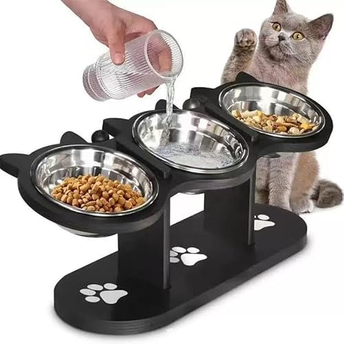 Katzennapf Erhöht Mit Ständer - 3er Set 15°Kipphals Futternapf Katze erhöht, Schutzschale Edelstahl Lebensmittelqualität, Katzennäpfe, Maschinenwaschbar, für Haustiere Katzen und Welpen (1Set)