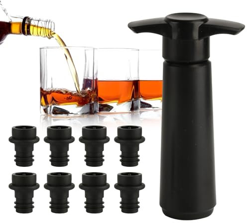 Wine Saver Vacuum Pump with 8 Stoppers-Black Wine Preserver Pump for Bottles-Airtight Seal Keeps Wine Fresh Longer-Manual Air Remover-Reusable Bottle Sealer Keeps Fresh, Ideal Accessories Gift