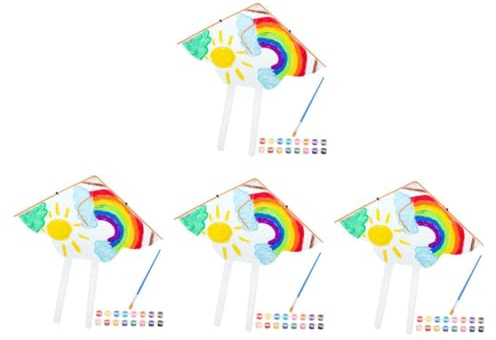 4 Sätze DIY Farbenfroher Drachen für Drachen zum Bemalen mit Acrylfarben und Pinsel Kreatives Bastelset für Outdoor Aktivitäten und Partys