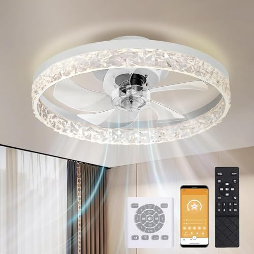 NUNET 20 Smart Ceiling Fan with Light, Flush Mount DC Motor for Bedroom