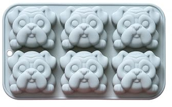 Silikonform Bulldogge, 6 Mulden, Backformen für Schokolade, Süßigkeiten, Seife, Eiswürfelform