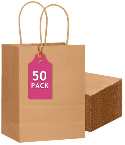 Gcardist Presentpåsar av brunt papper med handtag, 50 st – 33 × 26,2 × 11,7 cm – festpresentpåsar för olika användningsområden