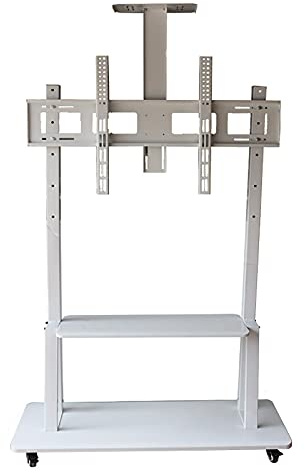 Adjustable Height TV Trolley White, Mobile Floor Universal TV Cart Stand with Camera Bracket & Wheels, for Lecture Halls/Classrooms