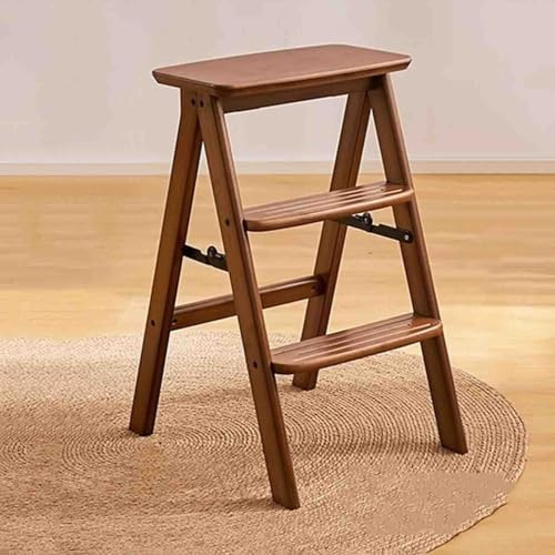 3 Step Ladder Folding Wooden Step Stool,2-in-1 Wood Foot Stool Display Storage Shelf Flower Rack,for Home Ktichen(3rd Floor)