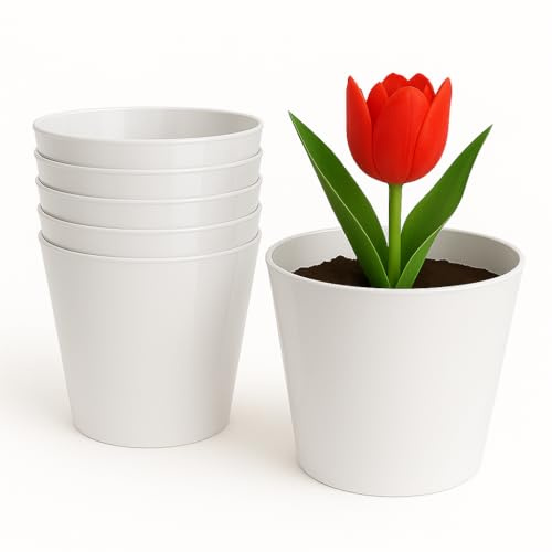 Home Garden Ornaments Plant Pots Indoor 6pcs Glossy Decorative Plastic Flower Pots, Vibrant Decorative Pots (White, 13cm / 5.1 in)