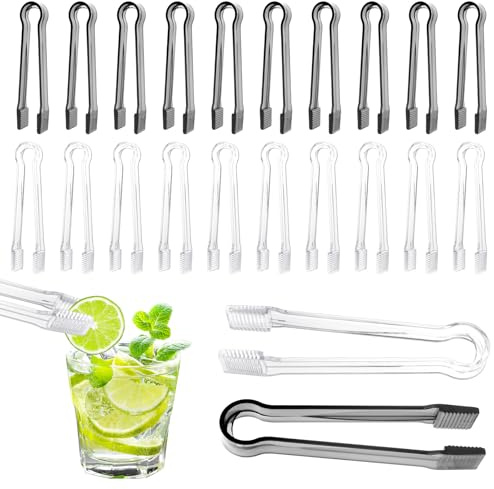 Akamino 20 Pcs Plastic Buffet Serving Tongs, 6.3 Inches Kitchen Serving Utensil Tongs, Mini Food Tong for Ice Cubes Salads Desserts Barbecue Cookies Party - Transparent & Black