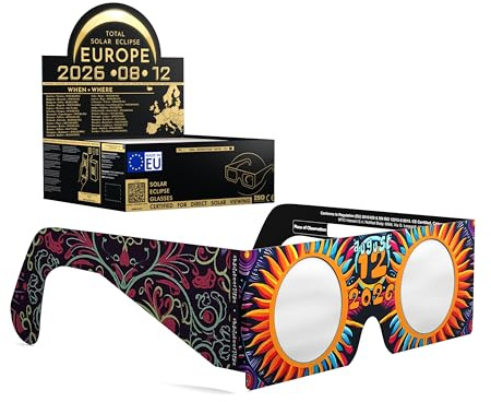Absolute Eclipse Sunburst Solar Eclipse Glasses Bulk Wholesale – ISO 12312-2 testade och CE-certifierade – EU-tillverkare – 50-PACK klassrumspaket – 2026 Eclipse Europe