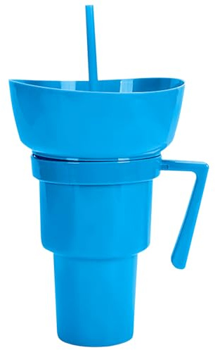 Laimejia Snack and Drink Cup Combo, 2 in 1 Drink Food Bowl Combo Cup with Straw, 900ml Leakproof TravelCups, Reusable PopcornCups with Handle for Popcorn Candy Chips for Movies and Stadium