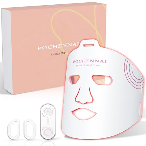 POCHENNAI Luminiva LED-Gesichtsmaske mit Rotlicht & NIR | Ideal für Einsteiger: 1 Modus, Rotlicht 633 nm + NIR 850 nm, gleichmäßige Lichtabgabe, 3 Stufen, 10-Min.-Timer, USB-C