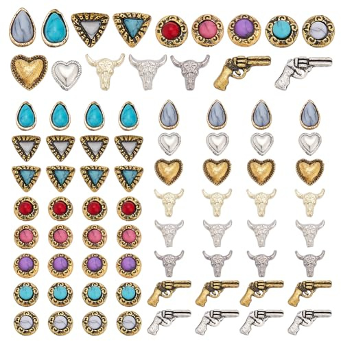 PLIGREAT 80 pezzi di Charms per Unghie in Stile Occidentale Pietre Preziose Turchese Forniture per Nail Art Ciondoli Western Vintage Accessori per Unghie Blu Creazione di Gioielli