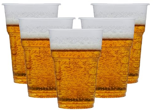 H-Pack 50 x Reusable Full Pint Cups Clear Plastic Beer Whiskey Glass 20oz (568ml) Dishwasher Safe CE Marked for Pub Birthday Parties Celebrations Wedding Catering Supply