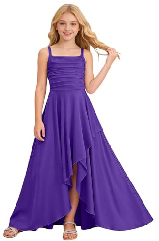 Vestido de dama de honor para niñas jóvenes, vestido largo de satén fruncido para adolescentes, vestido formal de novia para fiesta de noche, Reino Unido