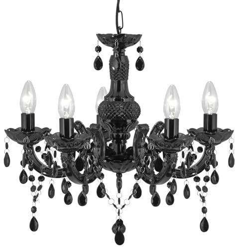 Searchlight Marie Therese - 5 Light Multi Arm Deckenanhänger Schwarz mit Kristallen, E14