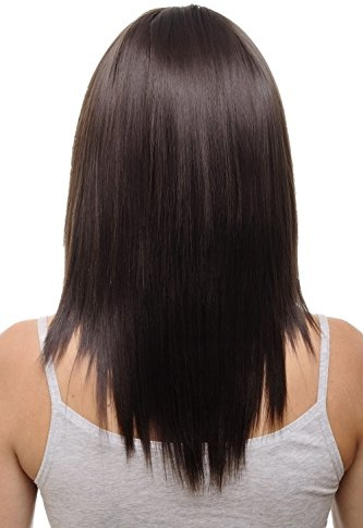 WIG ME UP - Clip-in Haarteil mit 5 Klammern, 3/4 Perücke, Braun Mittelbraun Erdbraun, ca. 50 cm, glatte Haare, Haarverlängerung, Wig HD1401-6