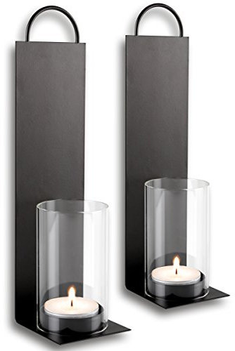 Harms Import 2X Wandkerzenhalter aus Metall mit Windlicht