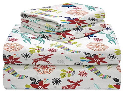 Celeste Home 190 GSM Twin/Twin XL, Holiday Joy Duvet Set- Warm & Cozy - 100% Cotton Flannel Pre-Shrunk - Extra Soft - Comfy - Double Brushed