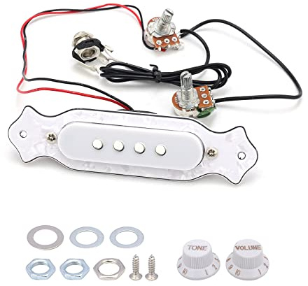 Pxyelec Vorverdrahteter 4 Saiten Gitarren Tonabnehmer Kabelbaum für Zigarrenkisten Gitarre, mit Lautstärke und Tontopf und Knöpfen