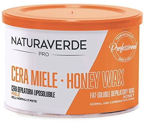 Naturaverde | PRO - Cera Depilatoria Liposolubile al Miele, per Pelli Normali e Miste, Cera a Caldo, Ceretta a Caldo, Barattolo da 400g