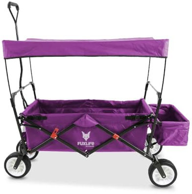 FUXLIFE Handcart FX-CT350 púrpura - Carro Plegable para niños y Equipaje - Carro Plegable Compacto con Bolsa Trasera y toldo - sólo 12 kg - Mucho Espacio de Almacenamiento - con Freno de Mano