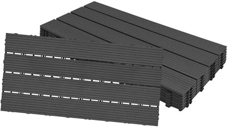 Aufun Piastrelle in WPC, 2 m², in plastica, sistema a clic, 30 x 60 cm, 12 pezzi, effetto legno, piastrelle a clic, resistenti alle intemperie, per terrazza e balcone (tipo 2, antracite)