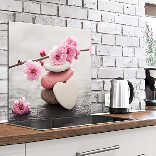 murando Glass Splashback for Kitchen Backsplash Cooker Protector Tempered Glass Decorative Wall Art Panel Heat Resistant Graphic 60x60 cm / 24x24 Zen Flowers Stones p-B-0039-aq-a
