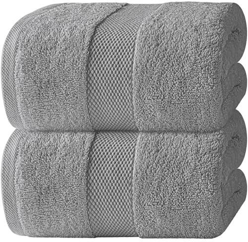 White Classic - Toallas de baño de lujo para adultos extragrandes | Toalla de baño de spa de hotel altamente absorbente | 35 x 70 pulgadas | Paquete de 2 (gris)