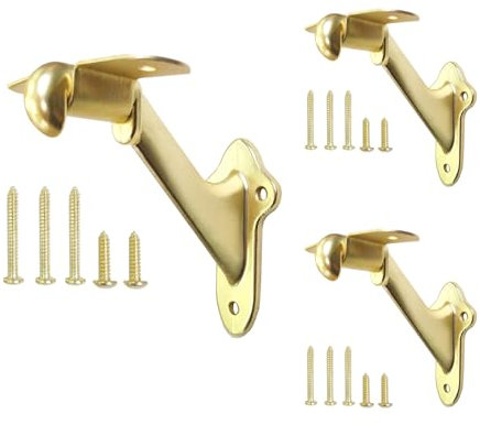 Stair Handrail Brackets Wooden Railing Support Champagne Brass, 3 Pack | HOWTOOL