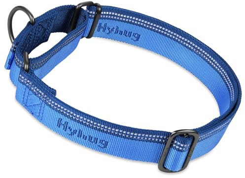 Hyhug Stark 3 m reflekterande remsa dubbelfärgad nylon jacquardväv martingale hundkrage, bekväm justerbar säkerhet, hållbar mjuk andningsbar, säker nattpromenad. (Liten, klassisk blå)