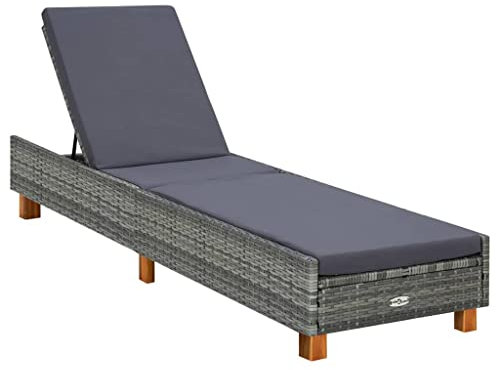 vidaXL Sunbed with Cushion Poly Rattan Gray