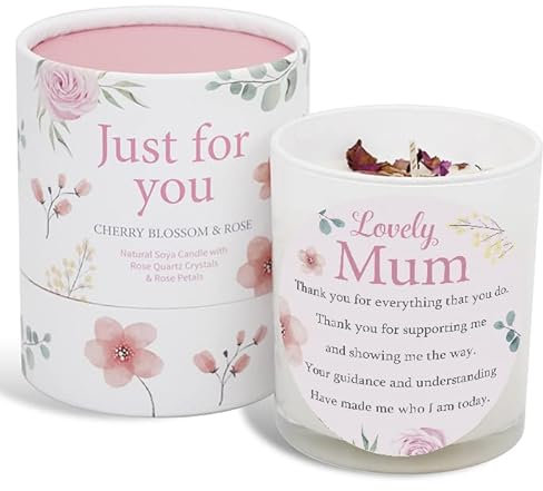 Mum Candle Gifts for Mum - Mothers Day Christmas and Mum Birthday Gifts SOYA Candle with Rose Quartz and Rose Petals