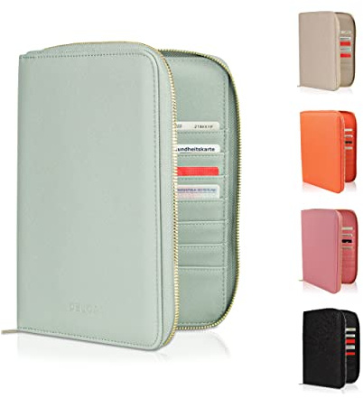 DELOA Organiseur de carnet de santé 3 en 1 avec compartiment pour passeport de vaccination et passeport en cuir synthétique Saffiano, menthe, 24 cm, Moderne