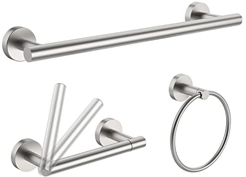 RARXTR 3pc Bathroom Hardware Set with Brushed Toilet Paper Holder & Towel Ring & Towel Bar SUS304 Stainless Steel Toilet Paper Roll Holder Wall Mount & Bathroom Towel Holder & Towel Rack Set