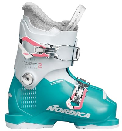 Nordica Speedmachine J2 Kid's Alpine Ski Boots (Light Blue/White/Pink, 19.5)