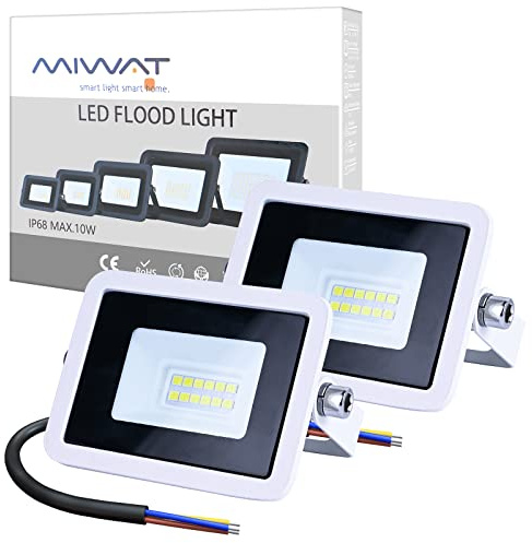 MIWATT LED Strahler Außen 2 Stücke 10W LED Fluter, Superhell Außenstrahler 6500K Kaltweiß IP68 Wasserfest Aussenstrahler, Aussenlampe für Hinterhof, Auffahrt, Türen, Garage, Flur, Garten