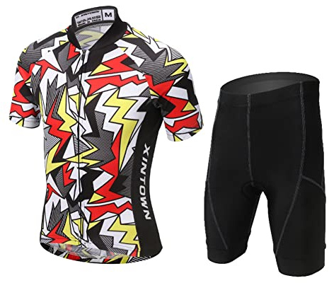 Amur Leopard Maillot de Cyclisme à Manches Courtes + Cuissard Enfant Combinaison Cycliste Imprimée de Dessin Aimé pour Garçon Fille, Éclair, S/5-6 Ans