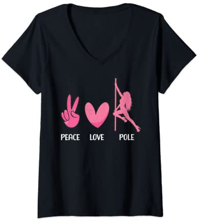 Damen Fitness Frieden Liebe Pole Dance T-Shirt mit V-Ausschnitt