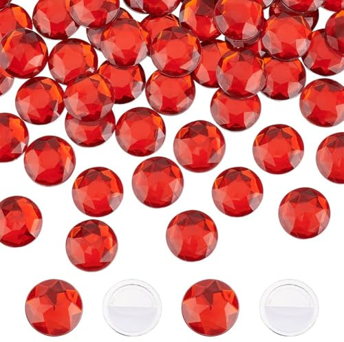 FINGERINSPIRE 60 Stück 20mm Flache Rückseite, Rund Acryl Strass Rot Selbstklebend Runde Juwelen Kunststoff Edelsteine, Verzierungen Zum Aufkleben, Kristall Kreis Edelsteine Für DIY Cosplay Handwerk
